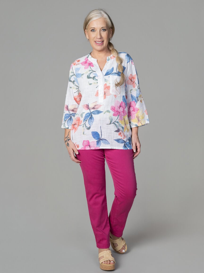 3/4 Sleeve Blouse With Sequin Pocket