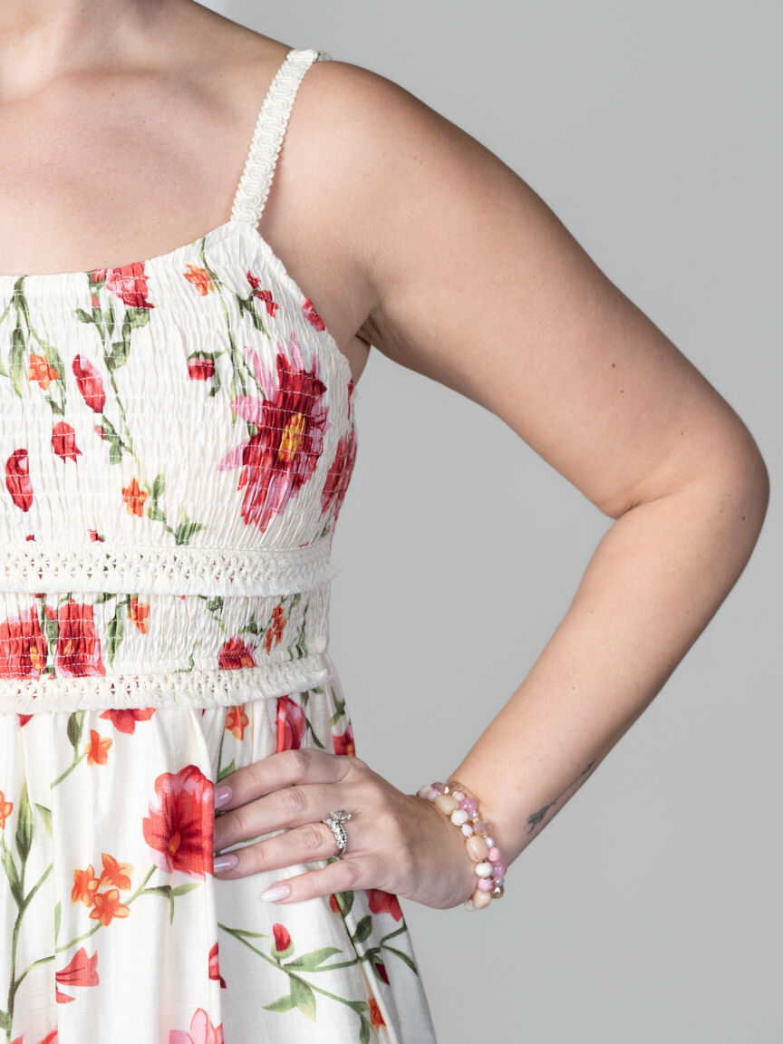 Sleeveless Smocked Maxi Dress with Tassel Detail