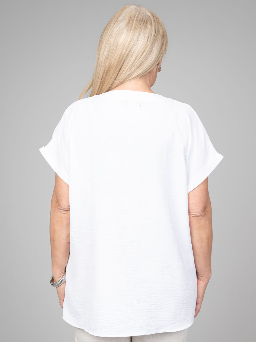 Flowy Short Sleeve Top With Buttons