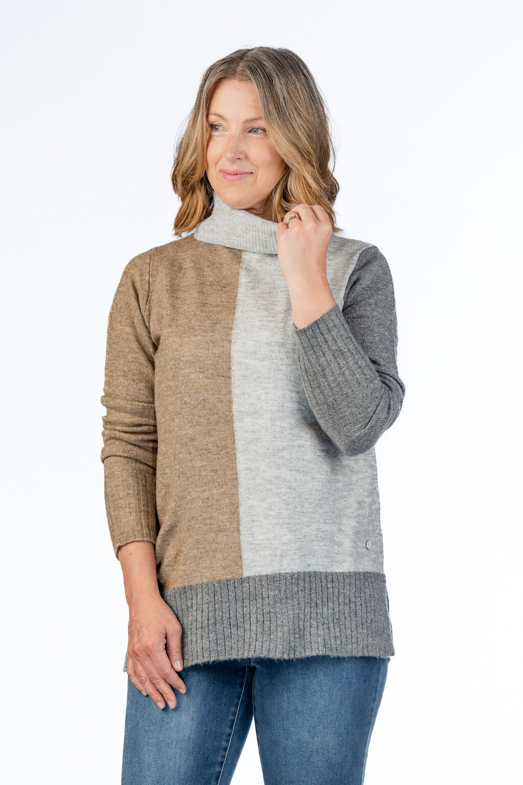 Colorblock Multi-Color Funnel Sweater Image 1