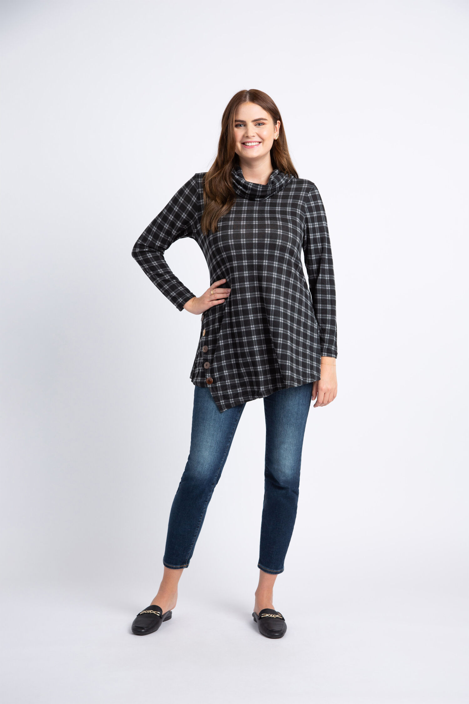 Cowl Neck Plaid Tunic Image 1