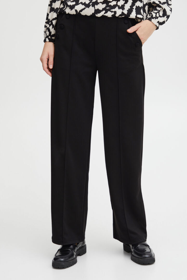 Straight Pocket Mid-Rise Wide-Leg Black Pants Image 2