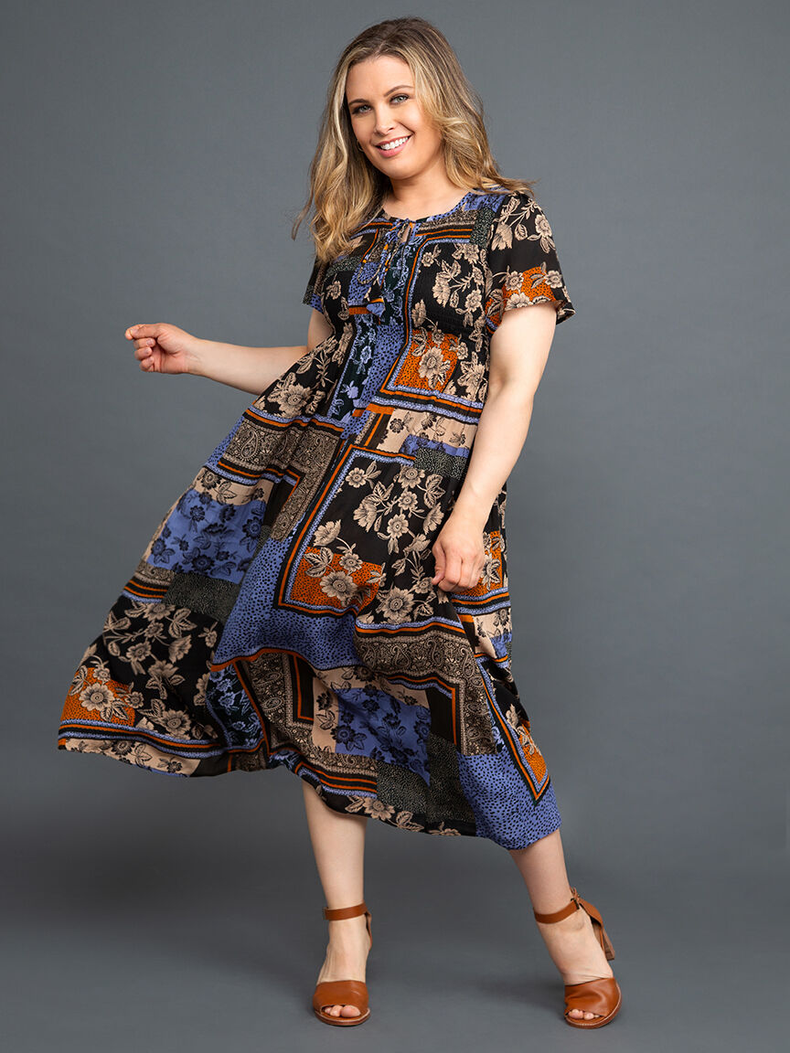 Floral Patchwork Flutter Sleeve Maxi Dress Image 1