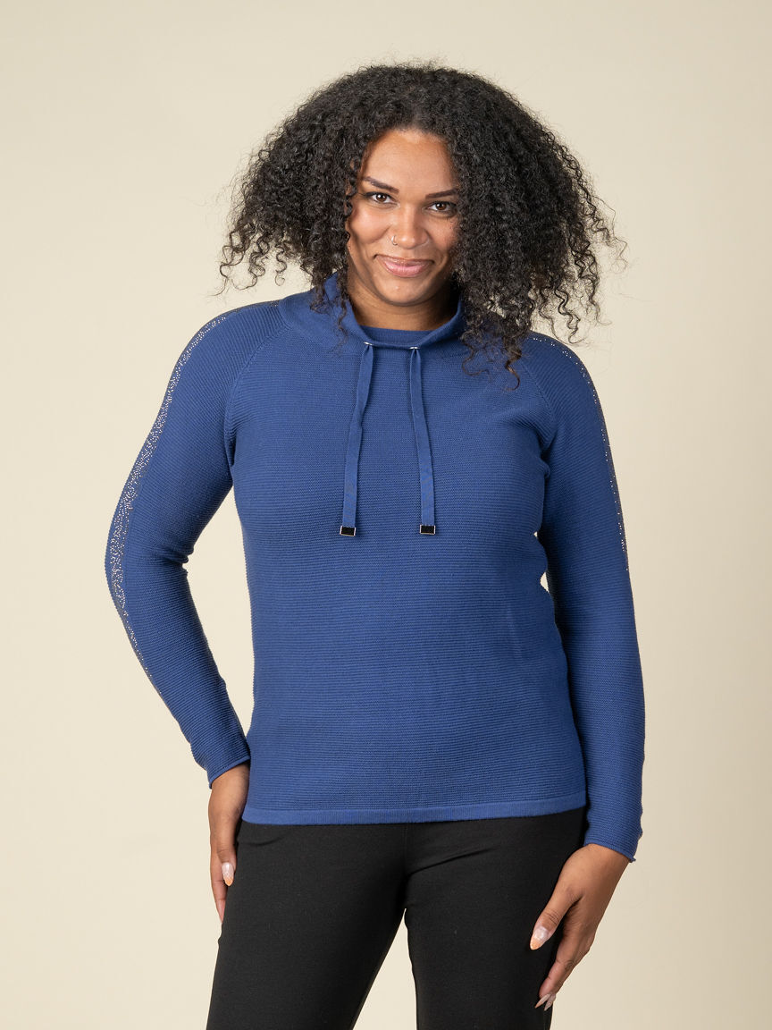 Cowl Neck Sweater With Hotfix Sleeves