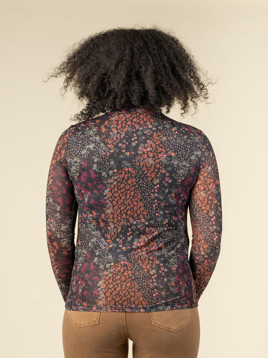 Mesh Turtle Neck Top with Lining Image 4