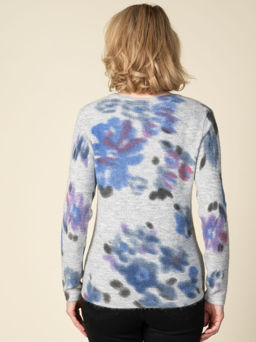 Long Sleeve V-Neck Watercolor Sweater