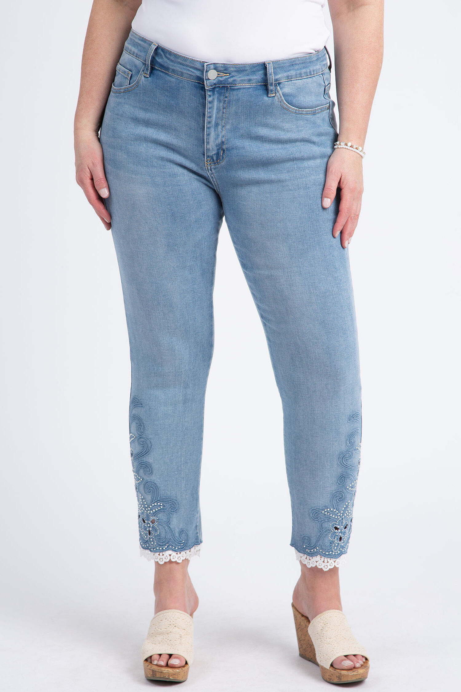 Lace & Jewel Embellished Ankle Jeans Image 1