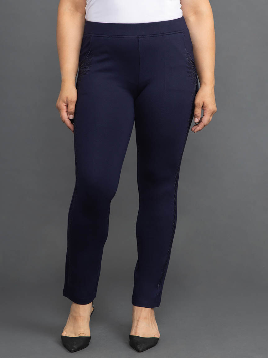 Pull On Pant with Bling  Border Print  Image 1