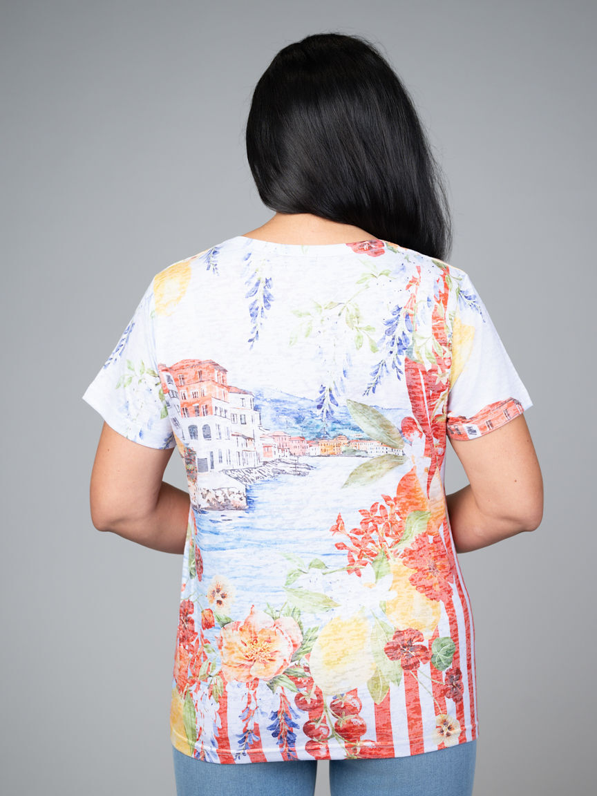 Short Sleeve City Print Top