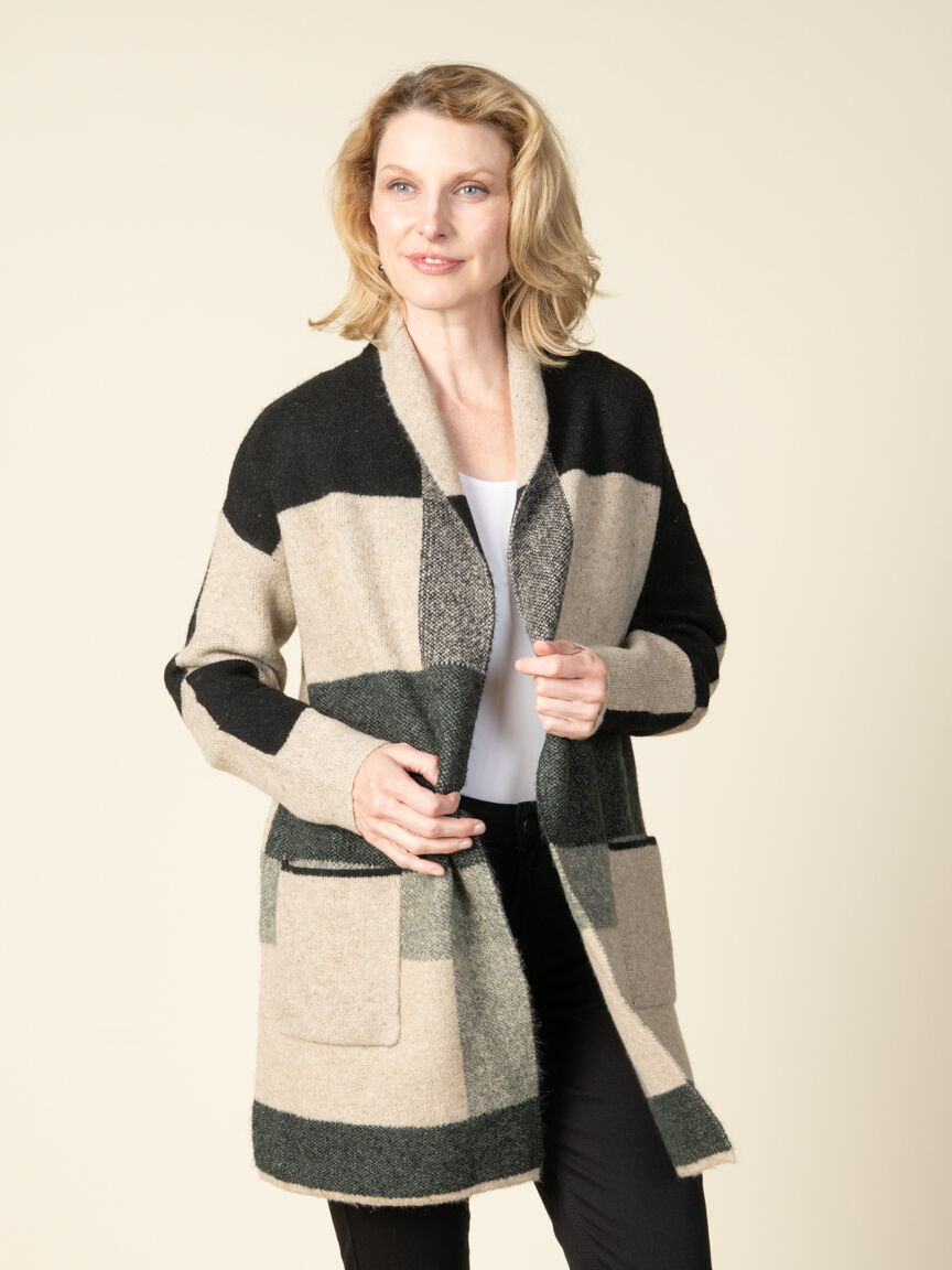 Color Block Open-Front Long Sleeve Cardigan