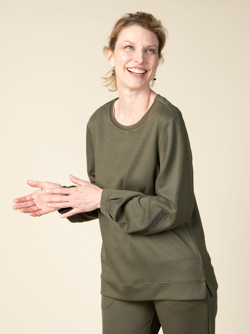 Long Sleeve Crew Neck Sweater with Embellishments