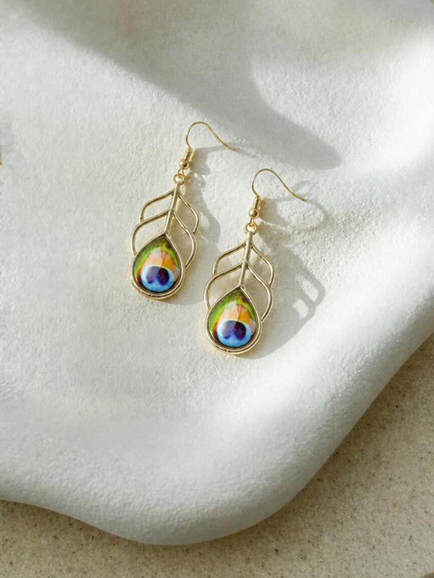 Peacock Feather Dangle Earrings