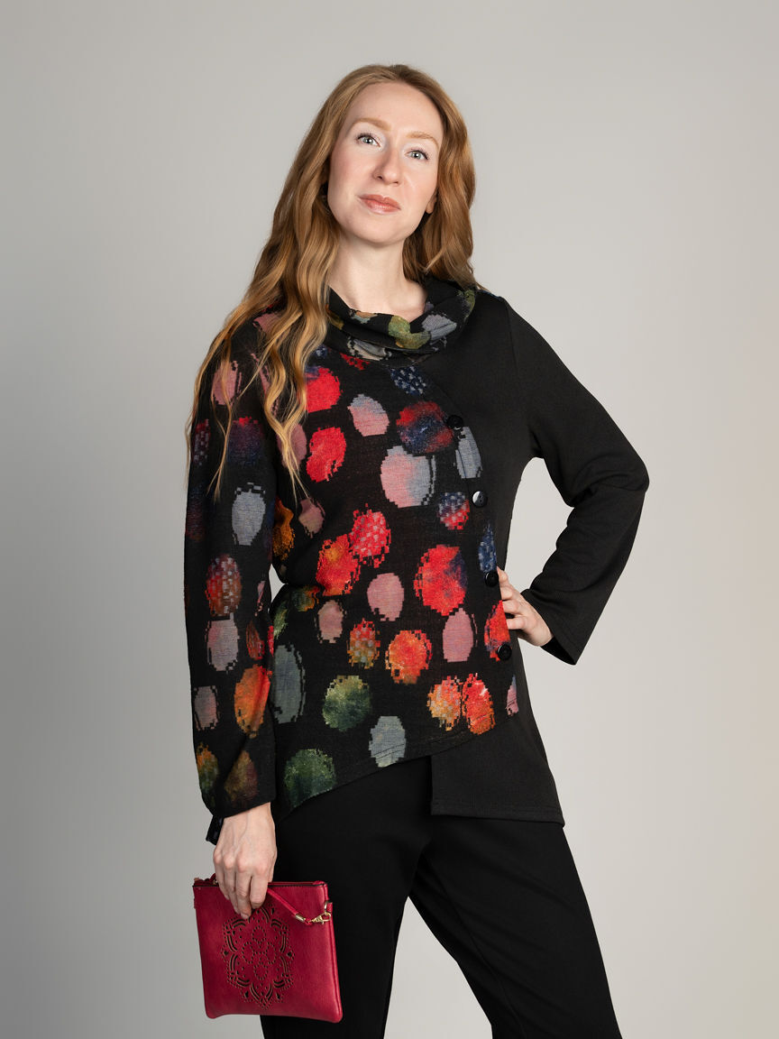 Mixed Panel Cowl Neck Tunic