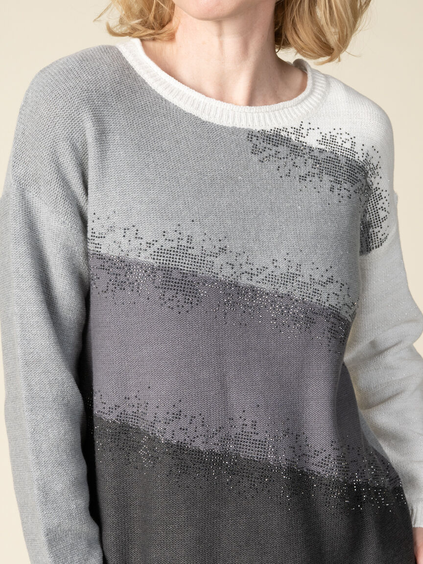 Long Sleeve Color Block Sweater With Hotfix