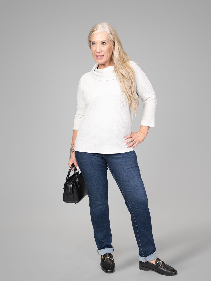 3/4 Sleeve Cowl Neck Sweater