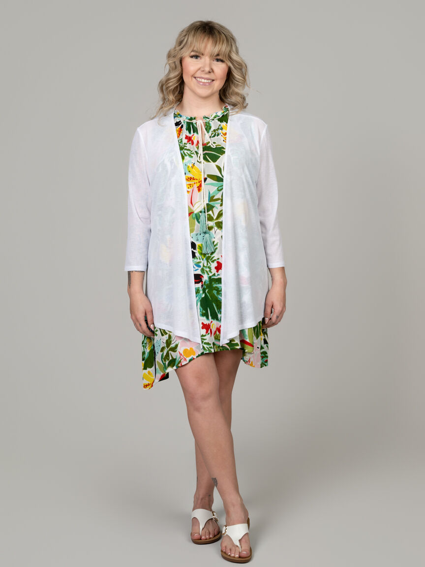 Ruffle Neck Tassel Tie Knee Dress