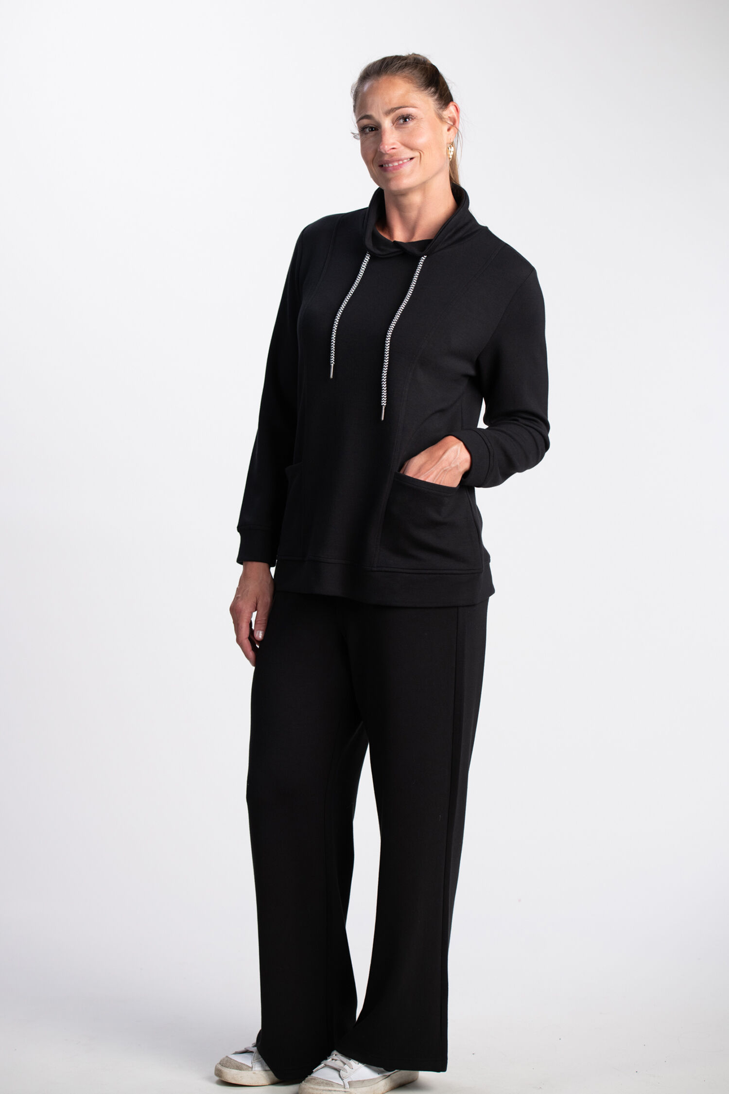 Drawcord Neck Long Sleeve Top  Image 1