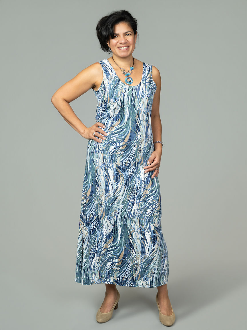 Long Luxe Sleeveless Dress with Side Slits Image 1