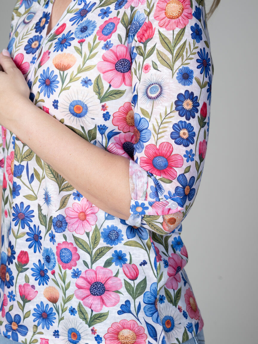 3/4 Sleeve Floral Henley Top