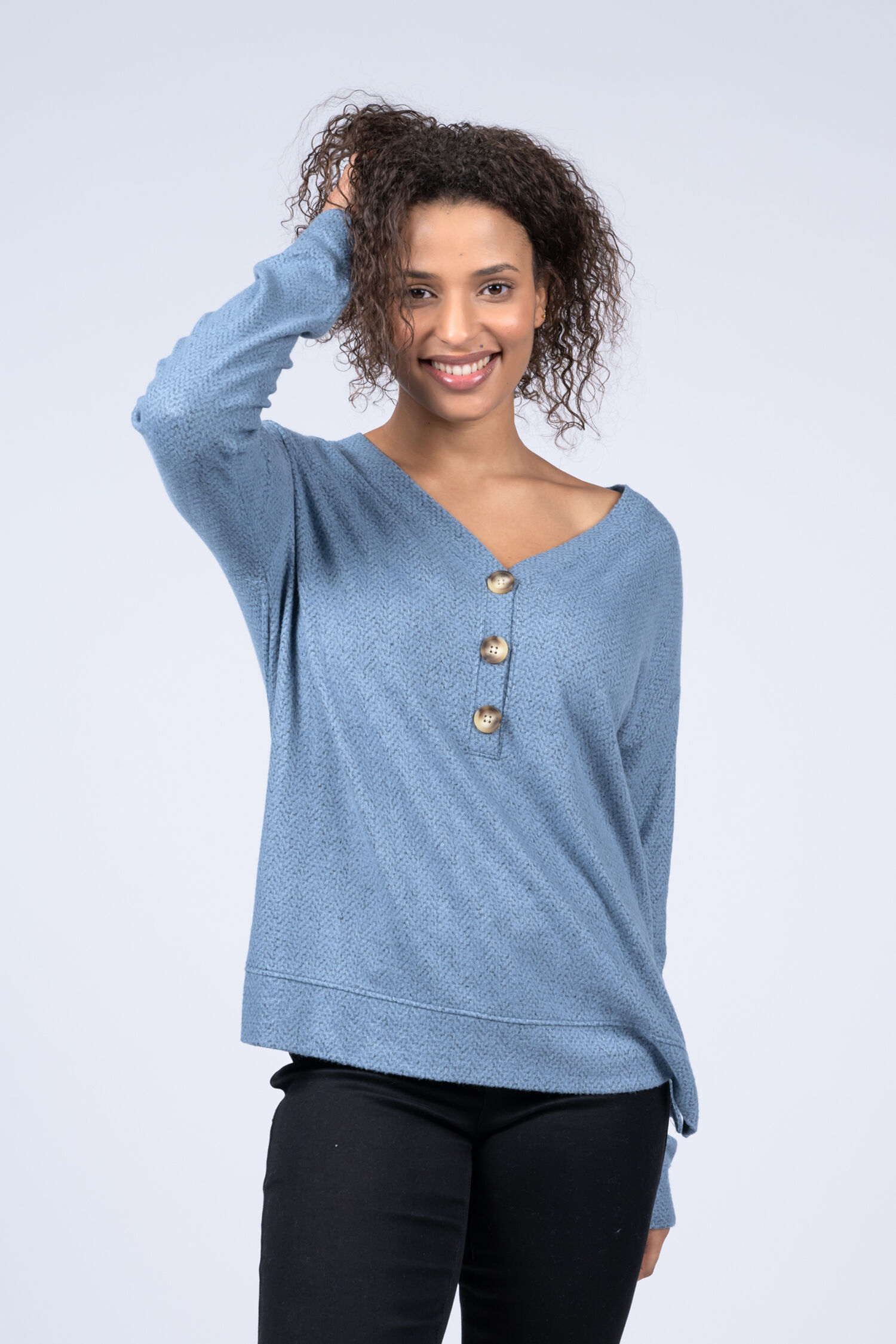Relaxed Fit V-Neck Henley  Image 1