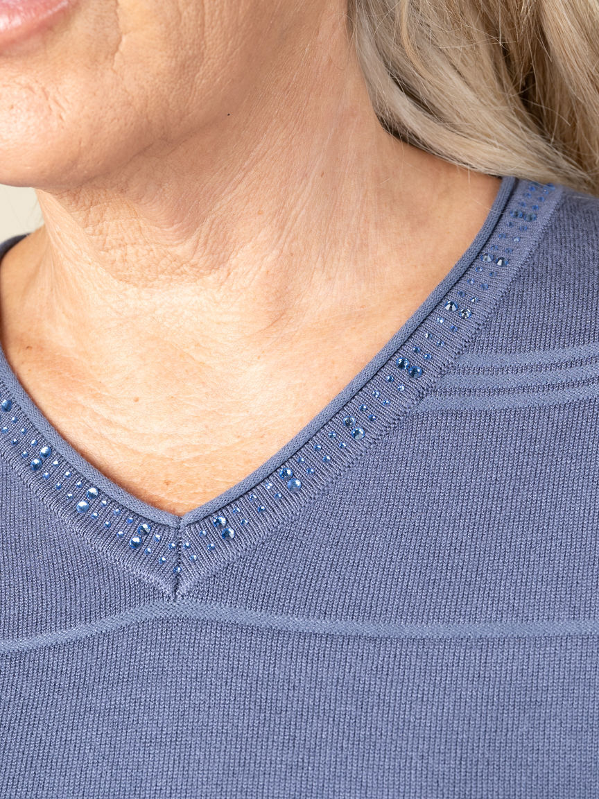 Long Sleeve V-Neck Sweater With Bling