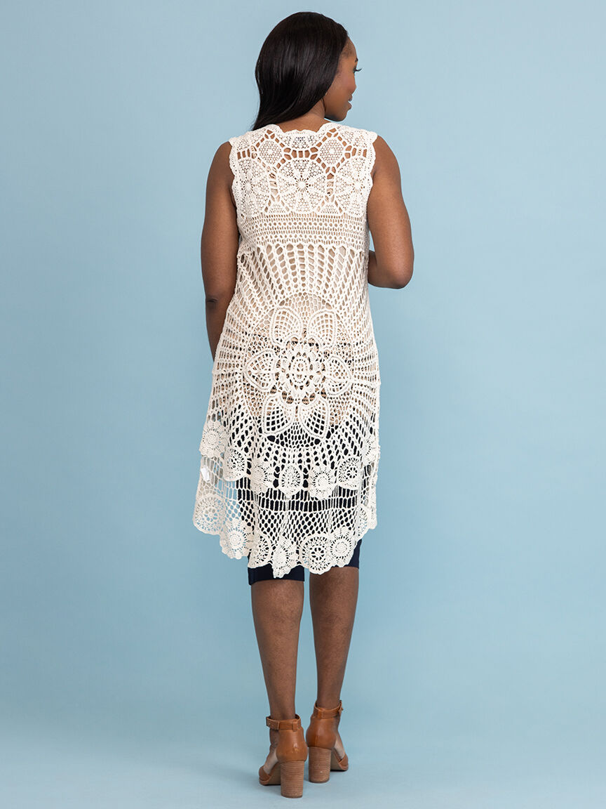 Long Hi-Low Crochet Vest Image 3