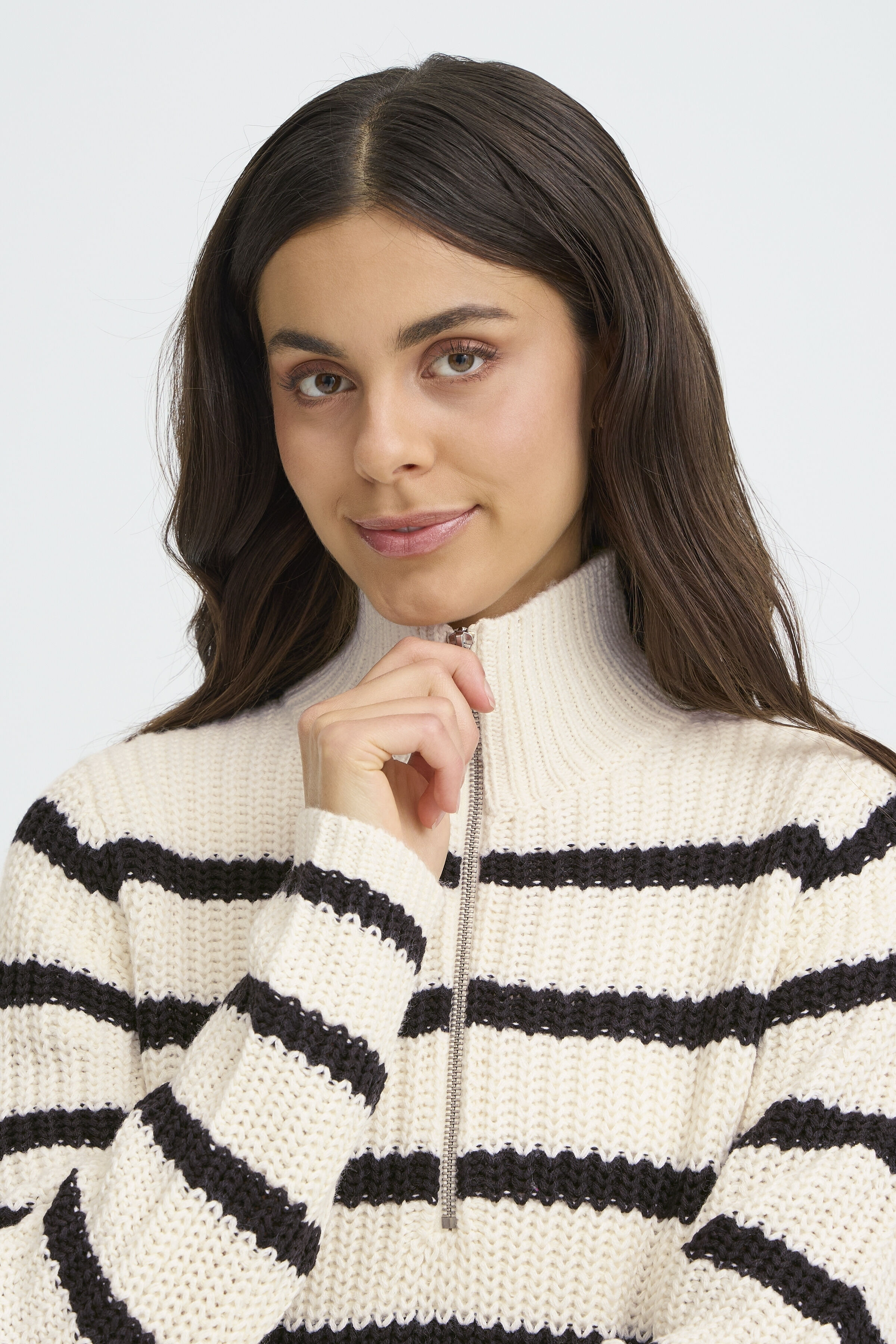 Long Sleeve Knit Sweater With 1/4 Zip-Up Front 