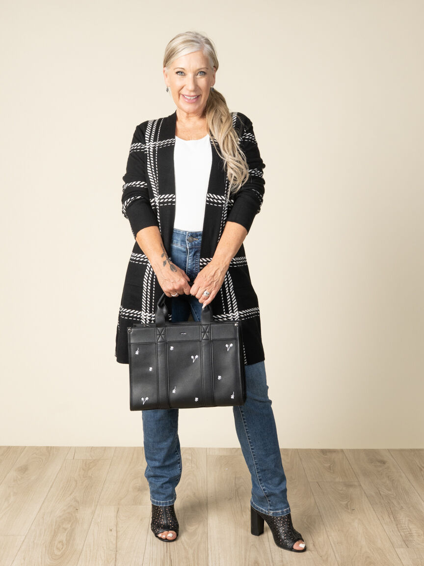 Long Sleeve Open Front Plaid Cardigan with Pockets