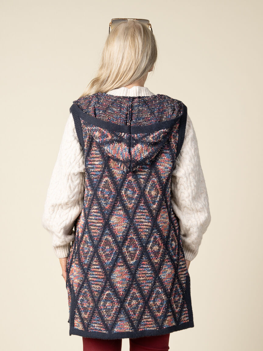 Space-Dye Knitted Vest With Hood And Pockets