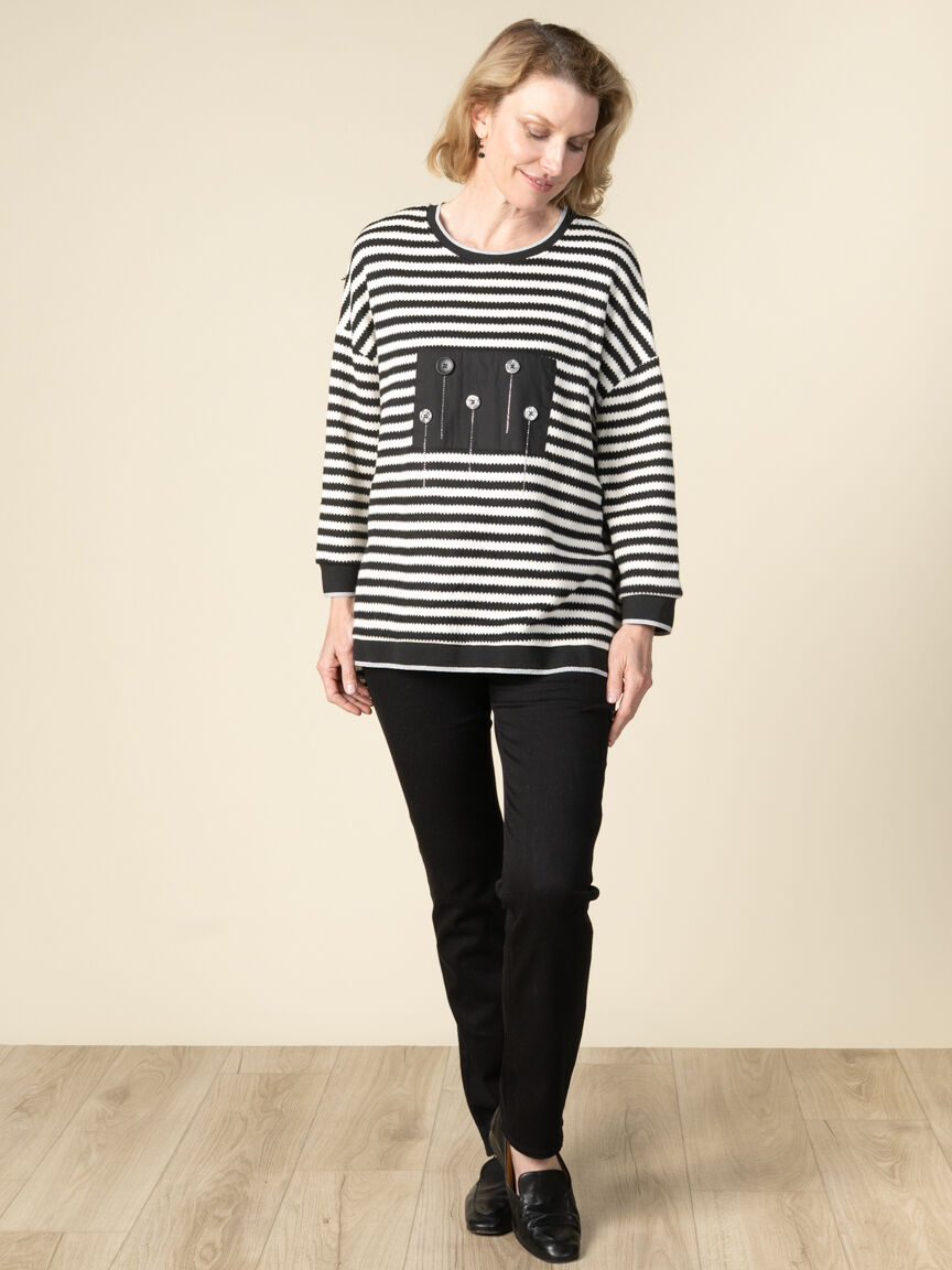 3/4 Sleeve Striped Top with Hotfix Detail Image 1
