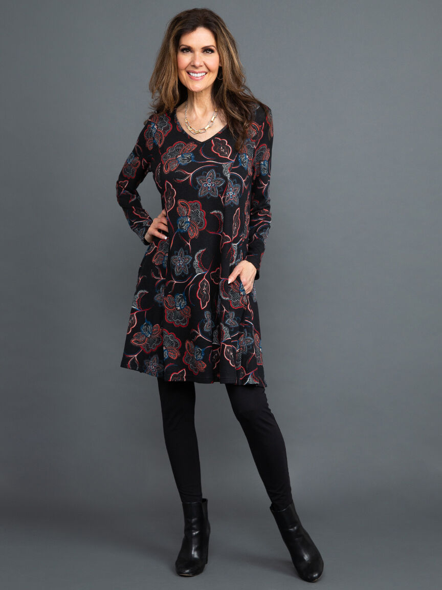 Long Sleeve A-Line Floral Dress Image 1