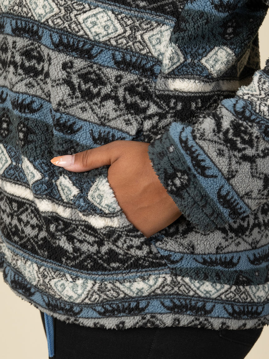 Fluffy Printed Zip-Up Jacket