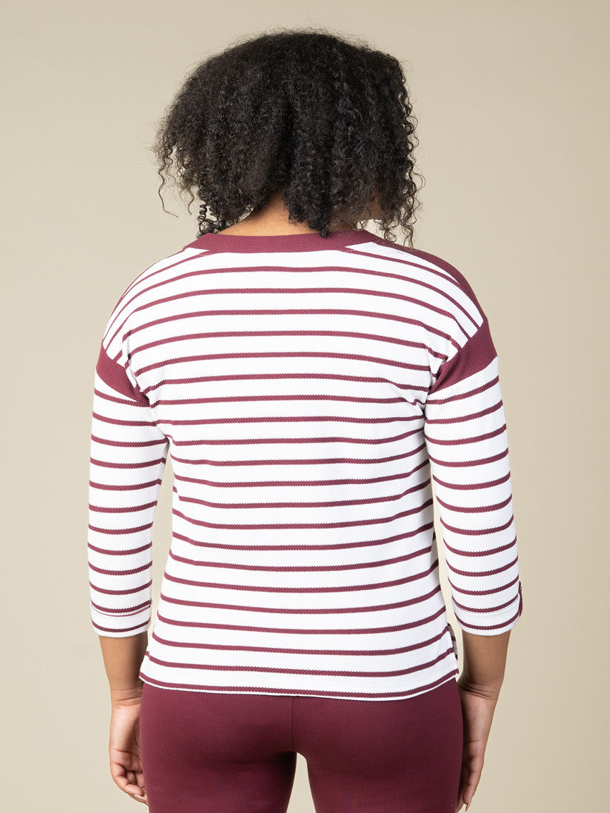 3/4 Sleeve Waffle Knit Boat Neck Top Image 5