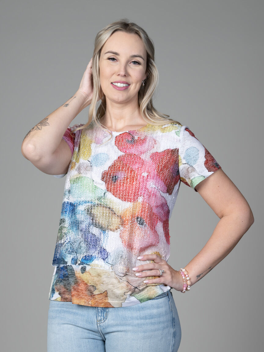 Short Sleeve Top With Mesh Overlay