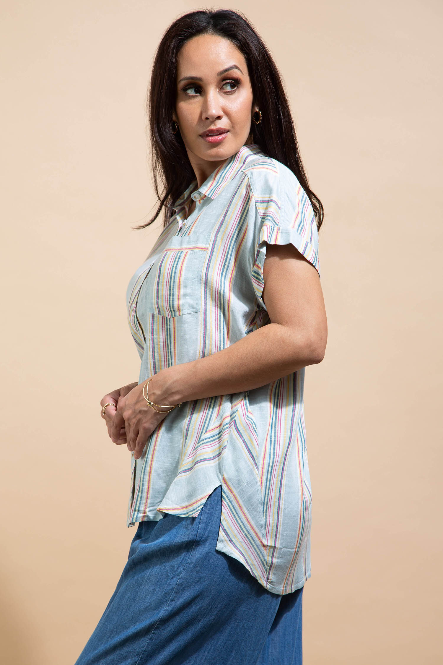 Button-up Shirt with Asymmetrical Panels