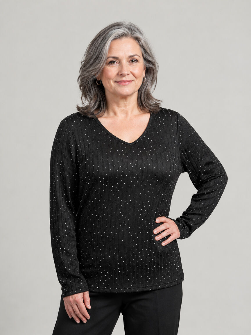 Long Sleeve Ribbed Top With Hotfix