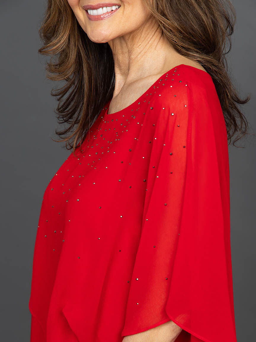 Rhinestone Asymmetrical Short Sleeve Blouse Image 5