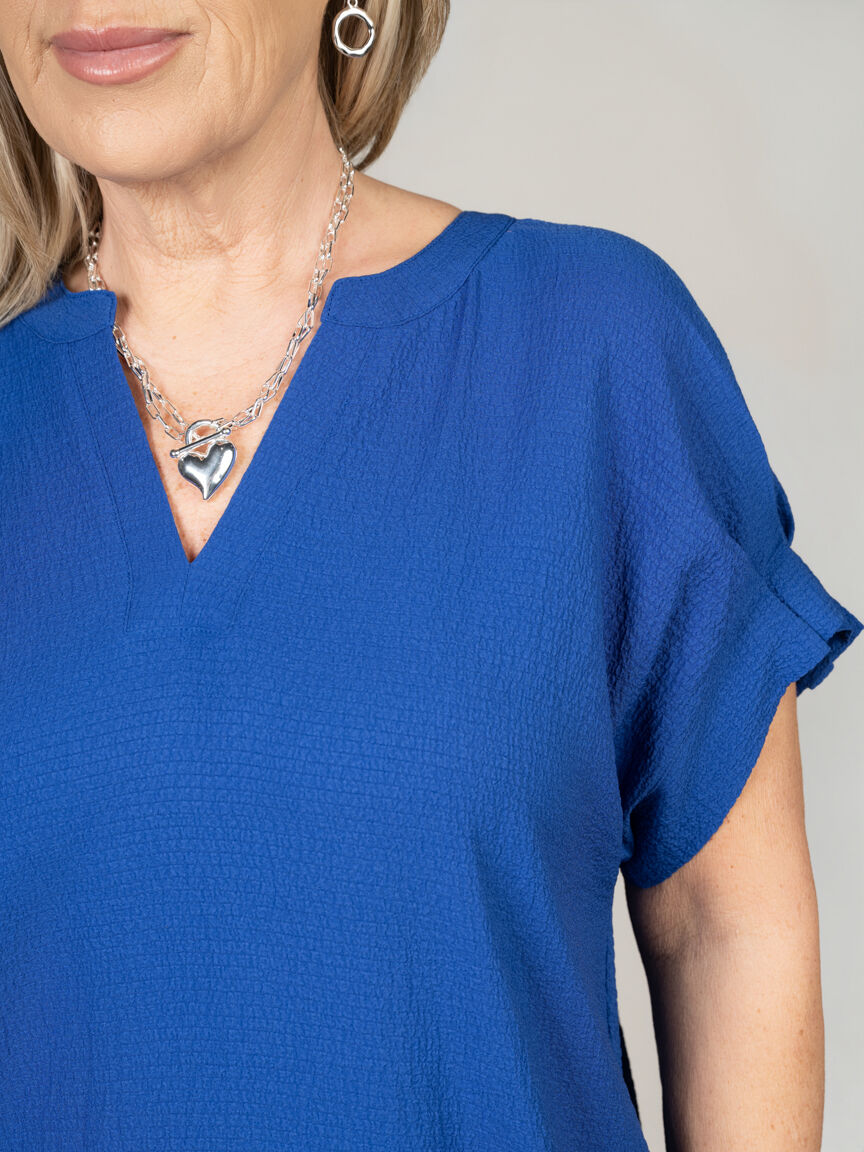 Crepe Knit Dress with Split V-Neck & Pockets