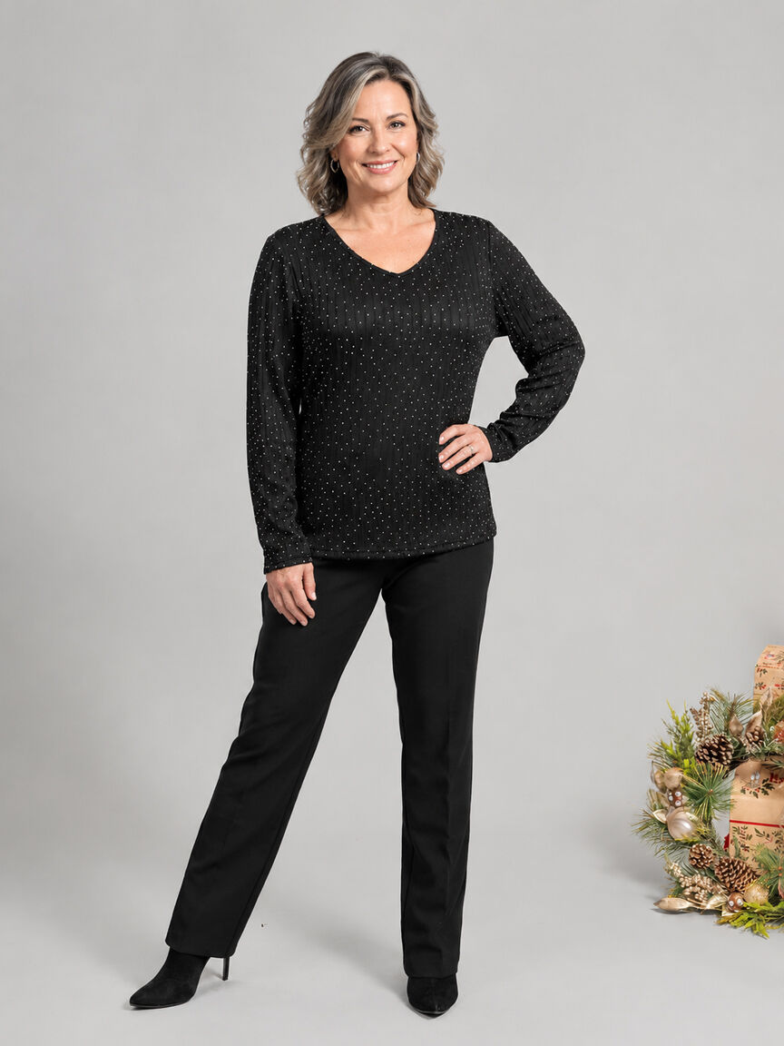 Long Sleeve Ribbed Top With Hotfix