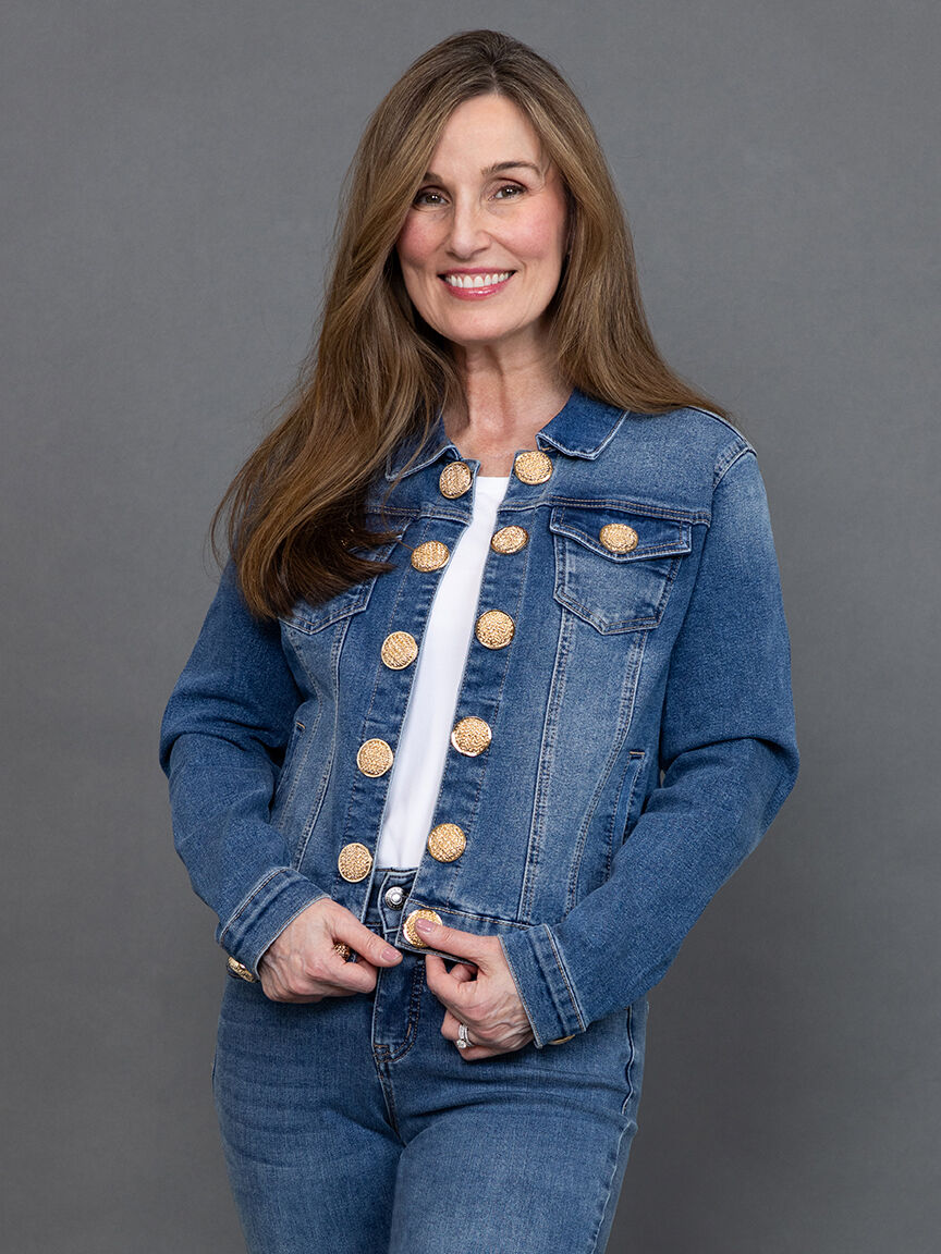Classic Denim Jacket w/ Gold Buttons  Image 2