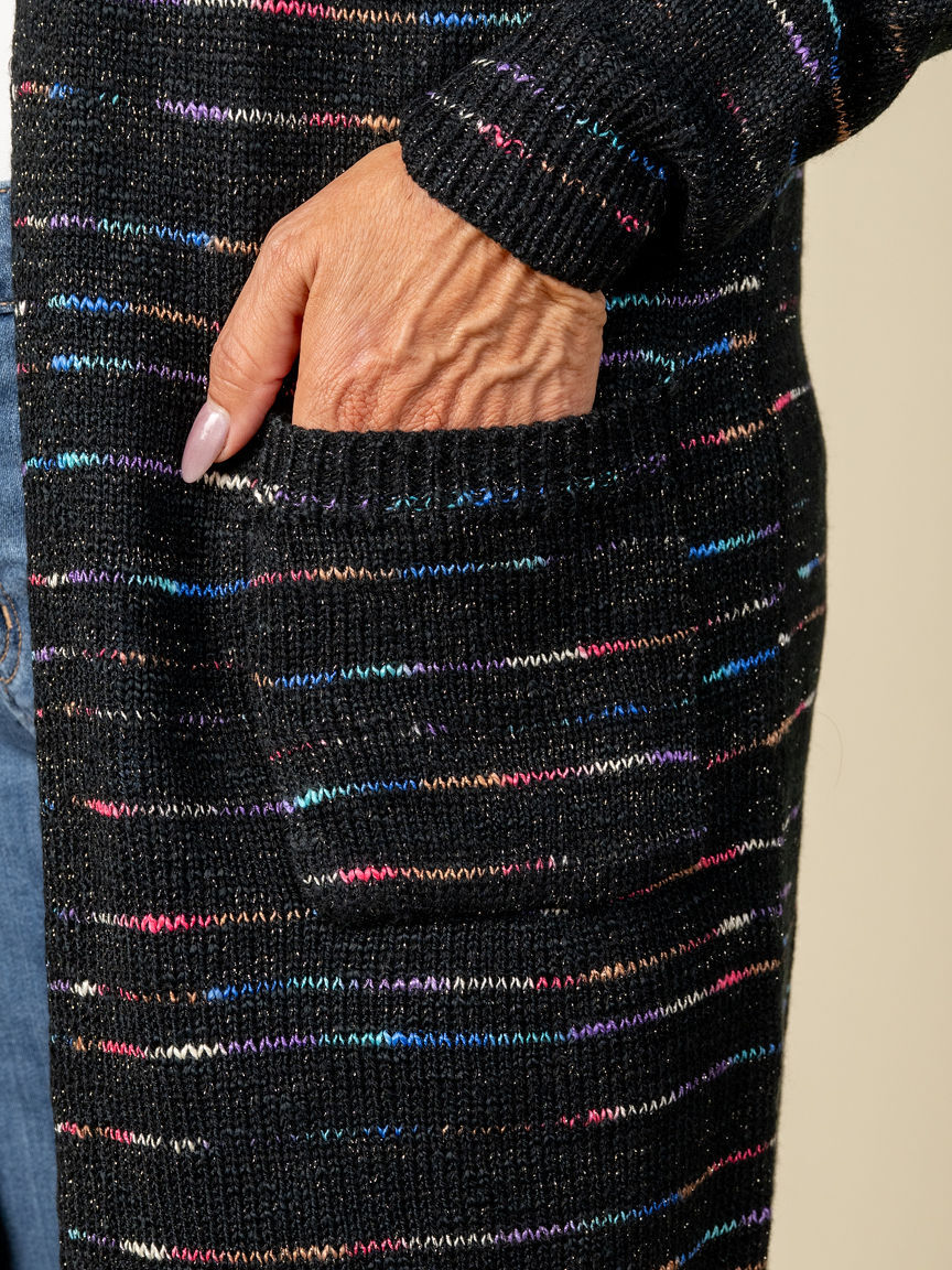 Long Knitted Open Front Lurex Cardigan