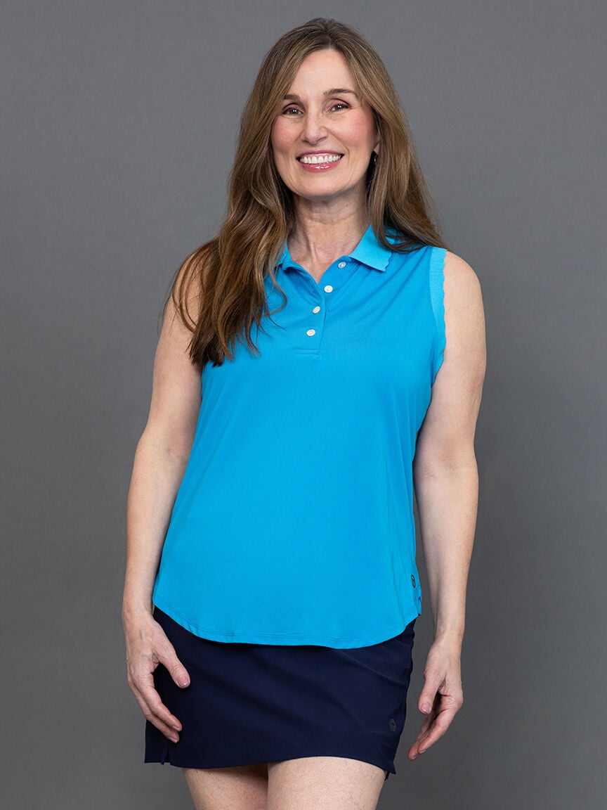 Performance UPF 50+ Sleeveless Polo Top w/ Scallop-Edge Rib Image 2