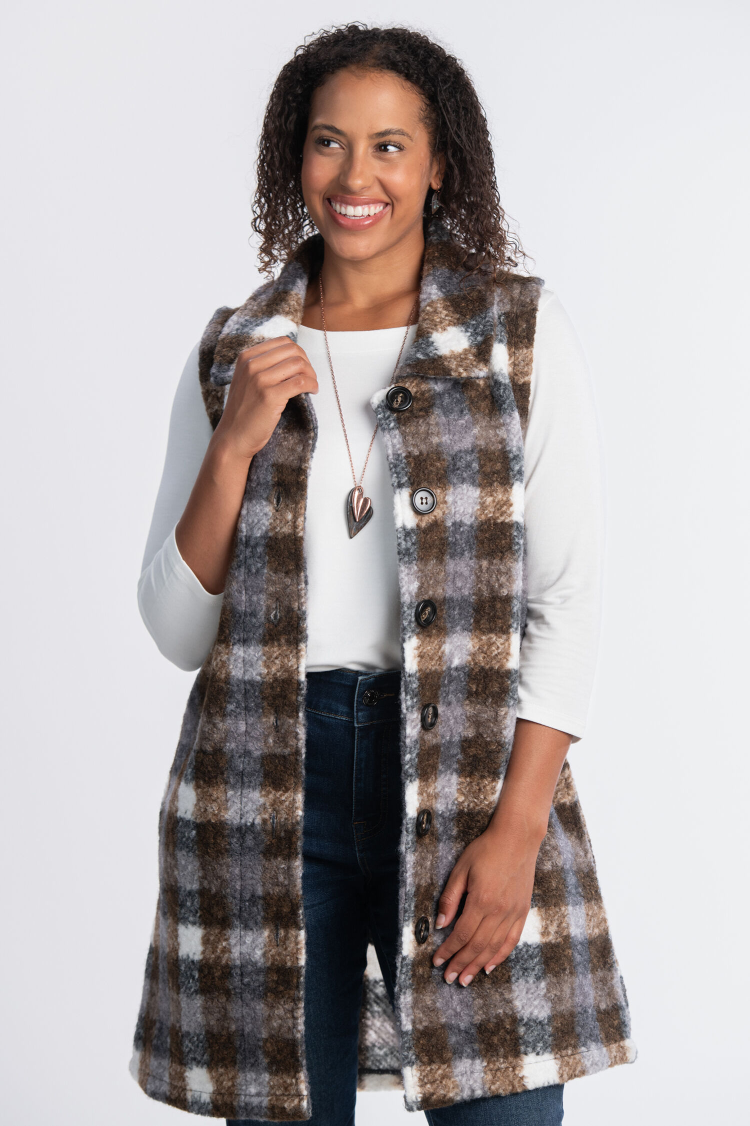 Plaid Boucle Vest Image 1