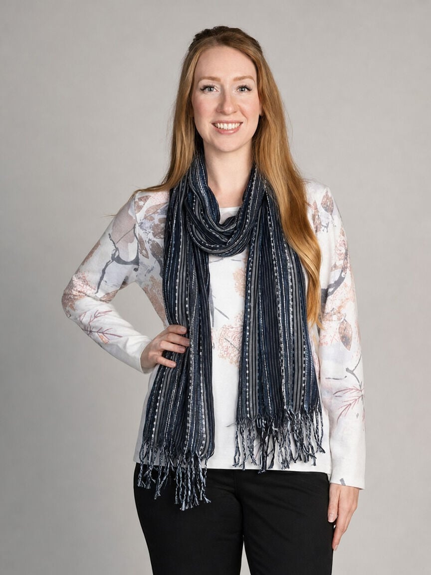 Striped Lurex Scarf with Twisted Fringe