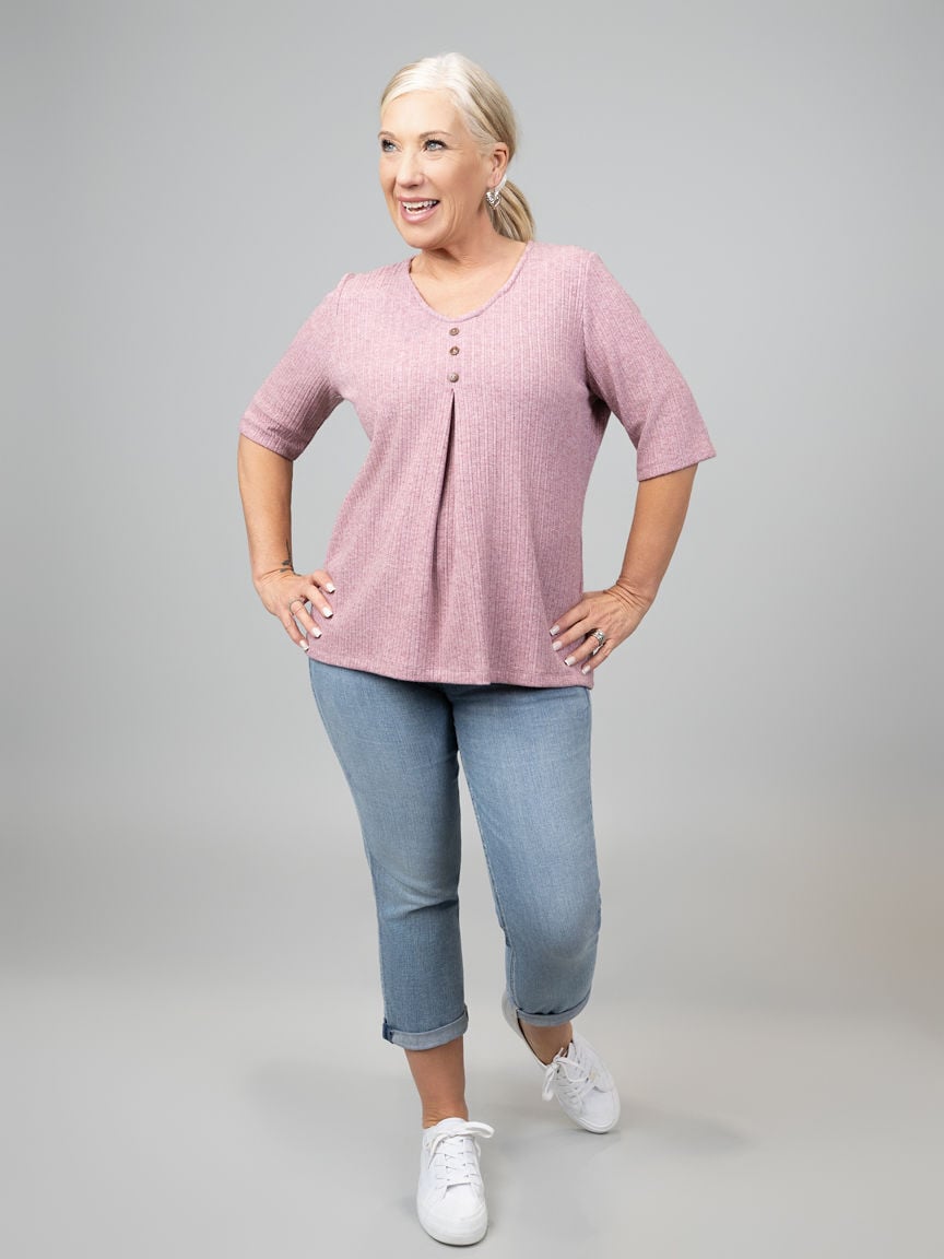 Elbow Sleeve V-Neck Top Image 5