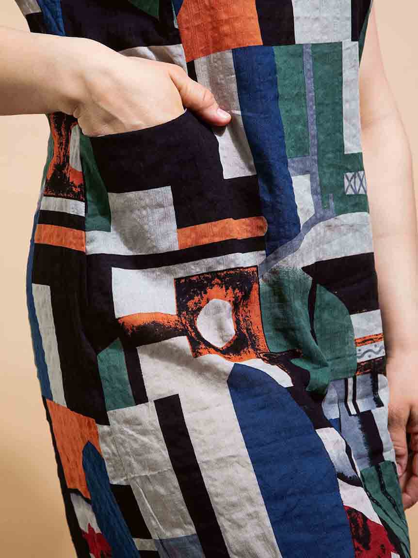 Short Sleeve Abstract Print Dress Image 4