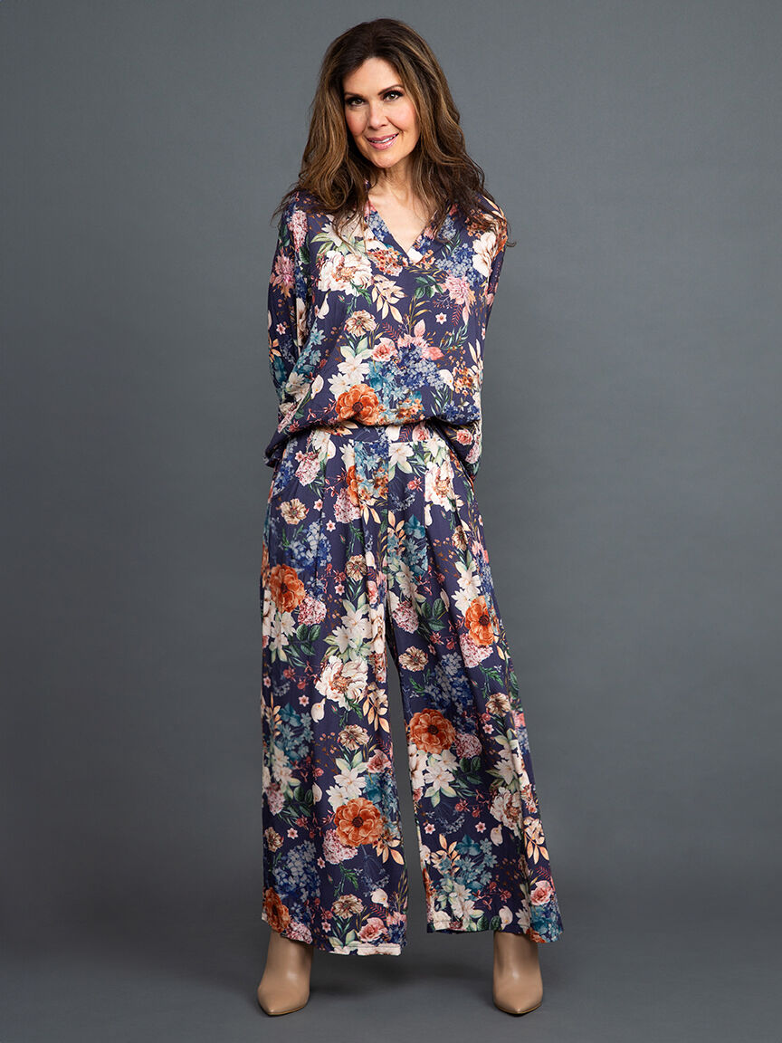 Wide Leg Floral Trousers Image 1