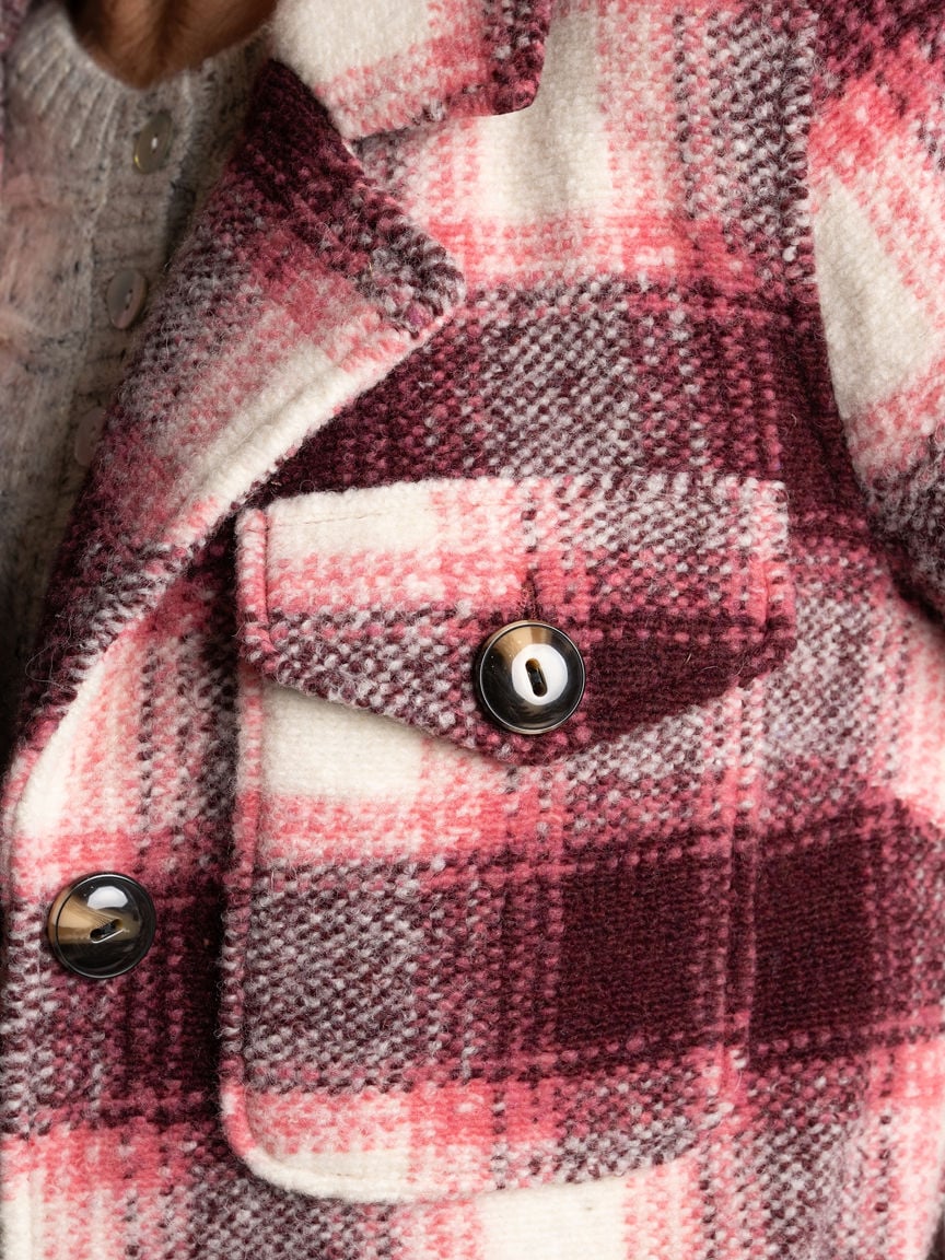 Knit Plaid Notch Collar Shacket Image 4