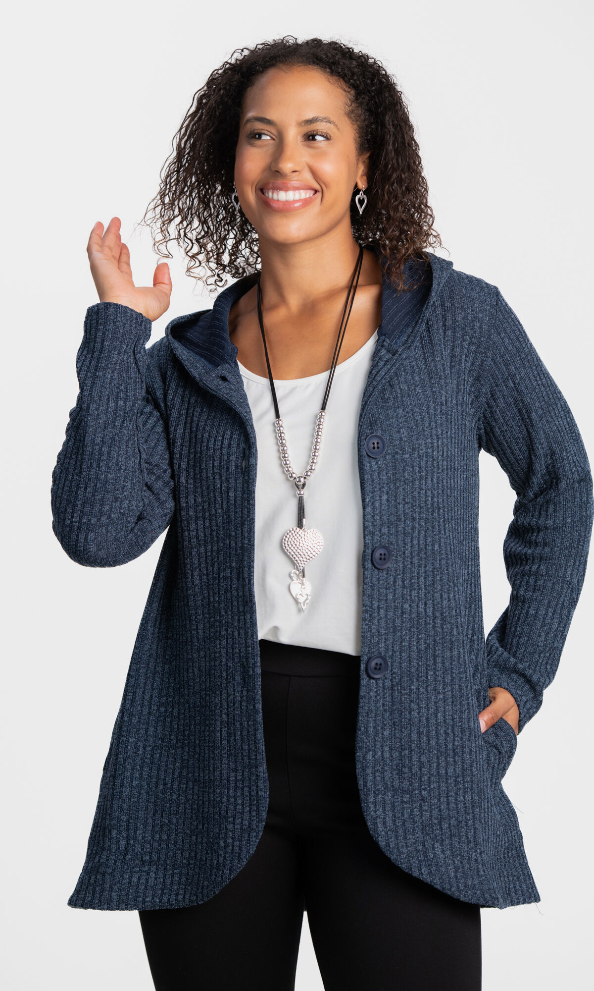 Hooded Button-Up Cardigan  Image 1