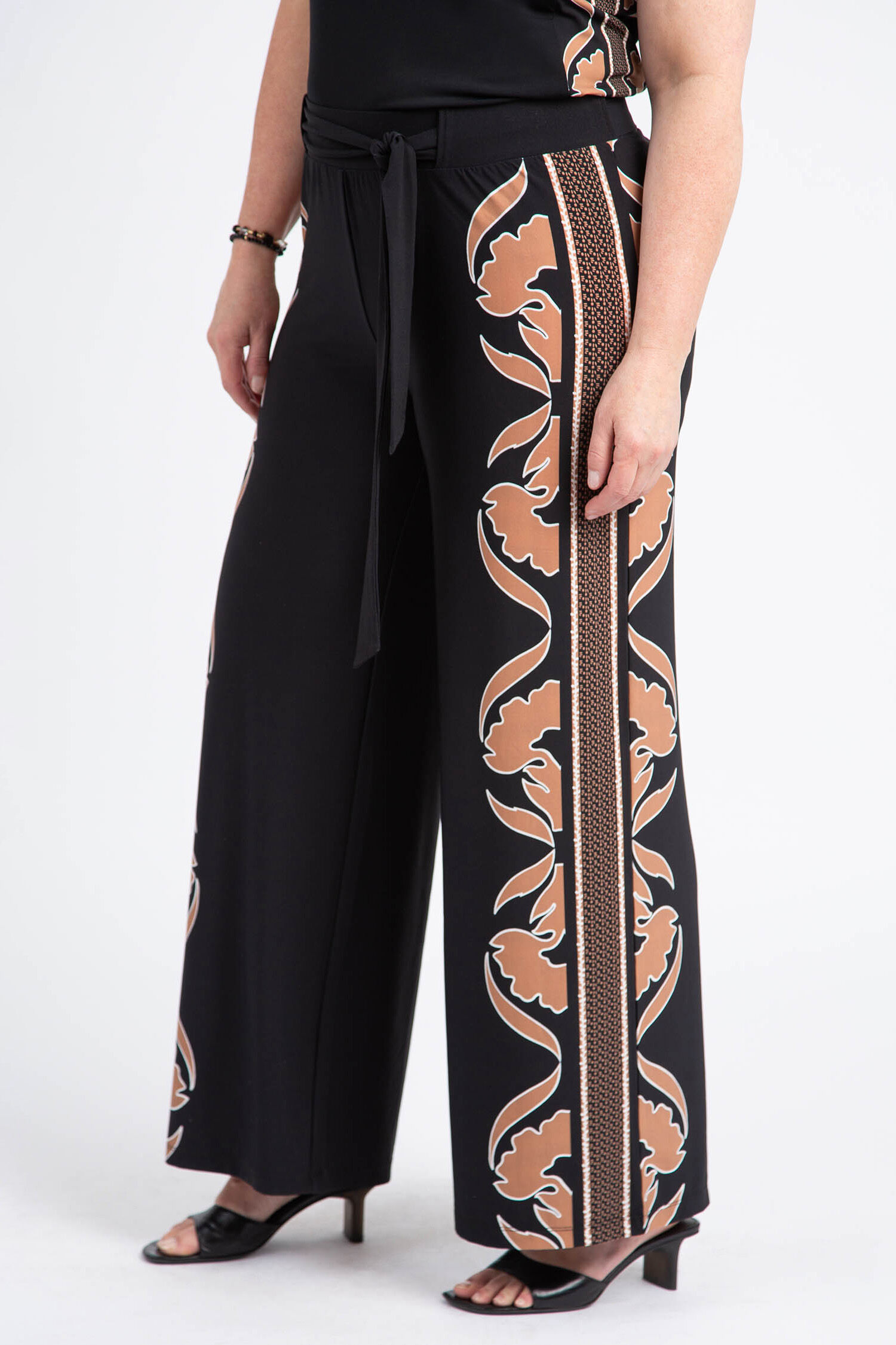 Floral Border Wide Leg Pant w/ Tie-Up Belt Image 2